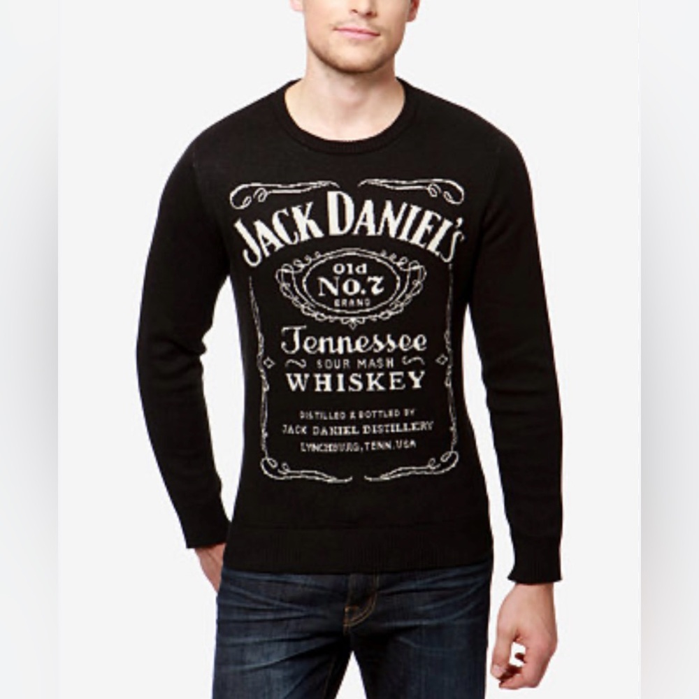 Lucky Brand x Jack Daniel’s Whiskey Crewneck Knit Sweater Black/White Size L NWT